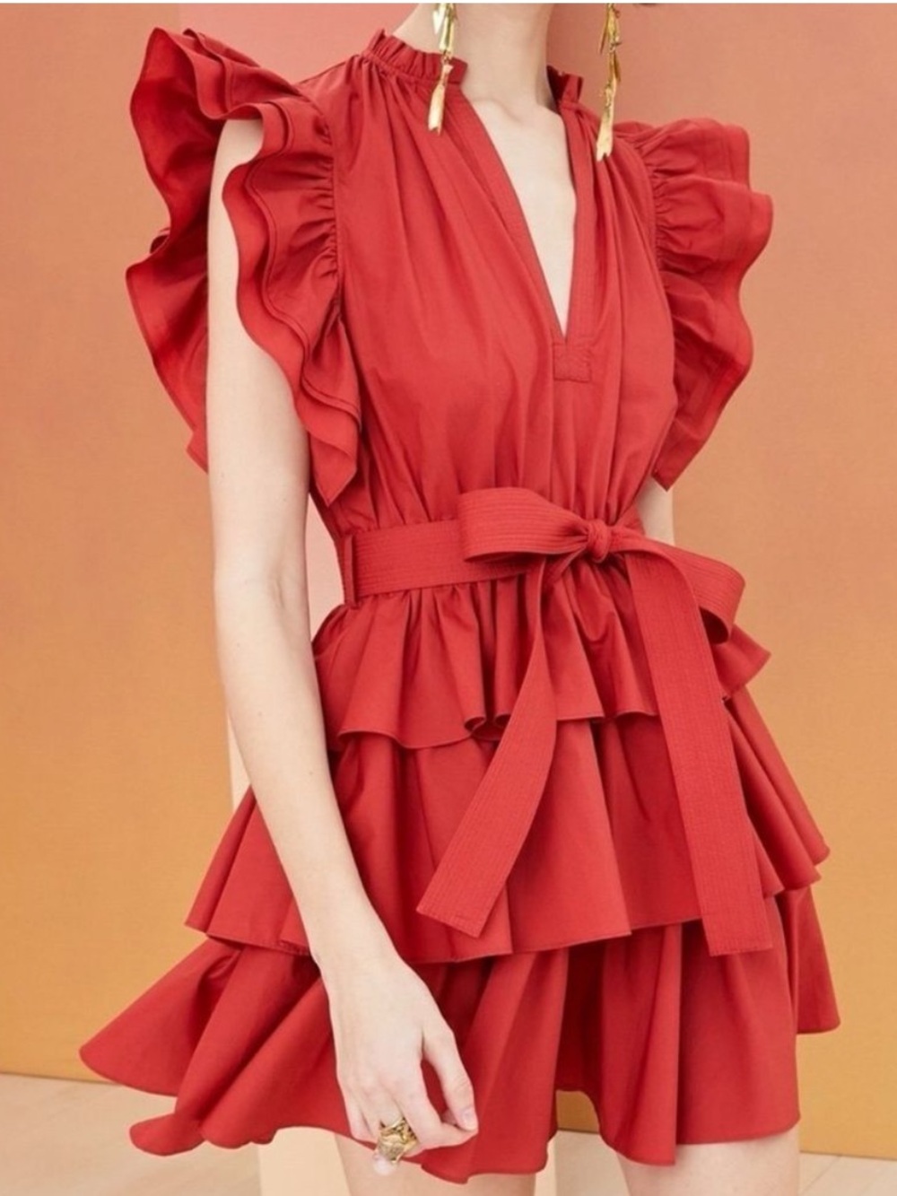 Ulla Johnson Honoria Burnt Henna ruffle dress
